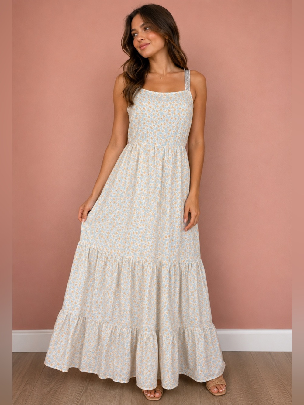Sienna Sky • Blue with Yellow Floral • Maxi Dress • Small